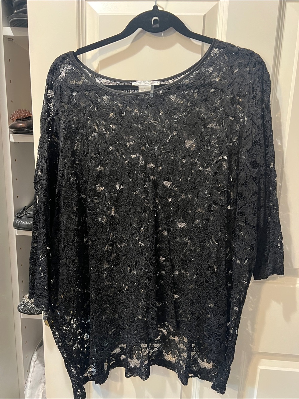 Alberto Makali Black Lace Scoop Neck Blouse